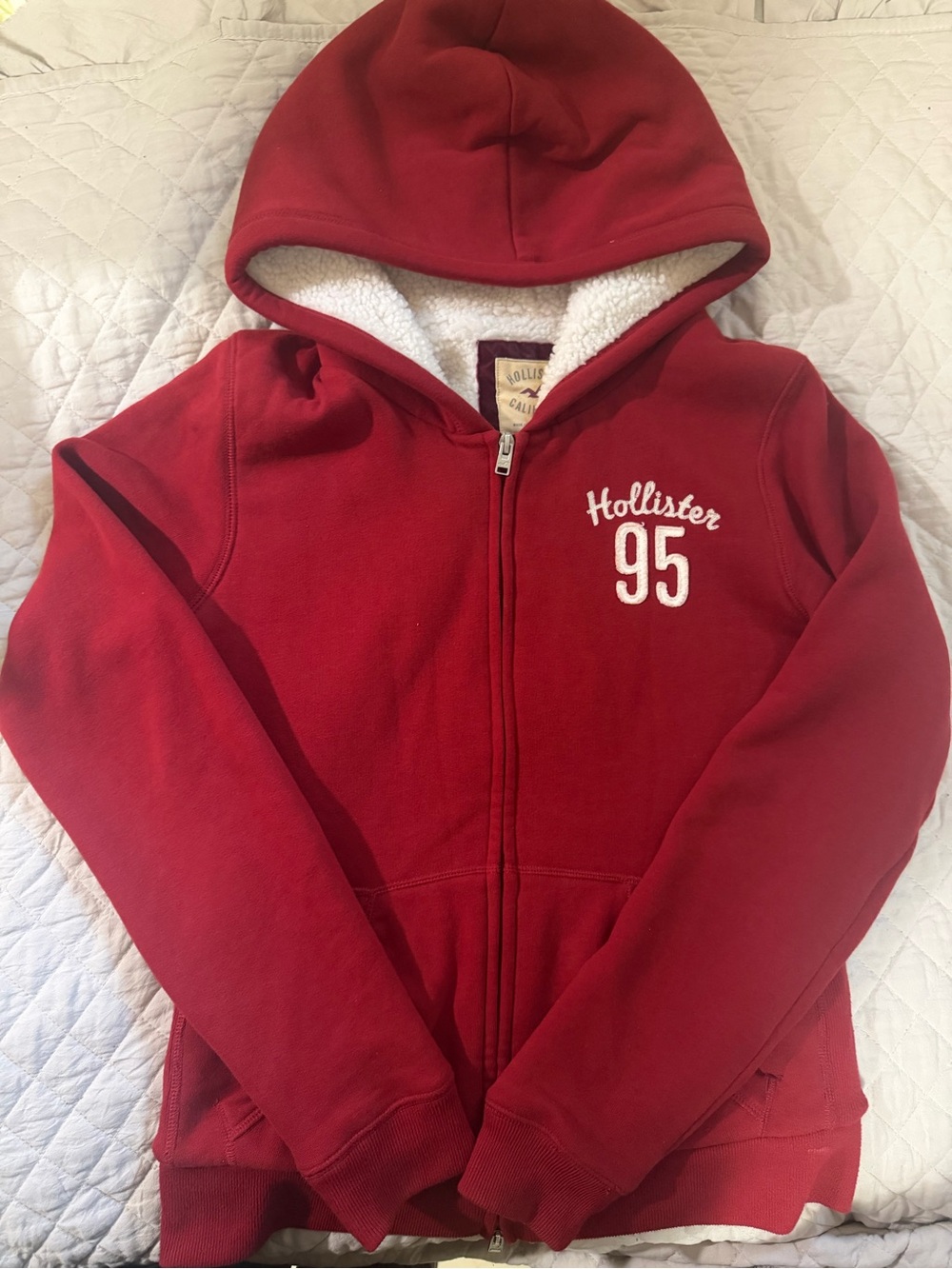 Hollister Red Sherpa-Lined Zip Hoodie with 95 Logo